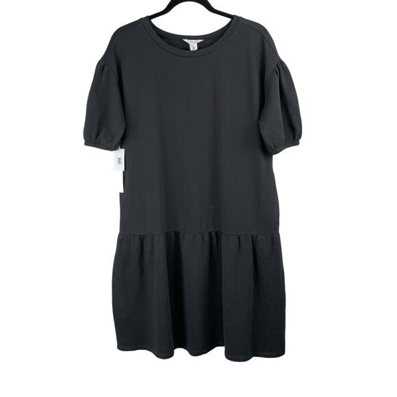 Caslon Cotton Black Drop Waist Short Sleeve Babydoll Mini Dress Med/Large NWT - Picture 2 of 13